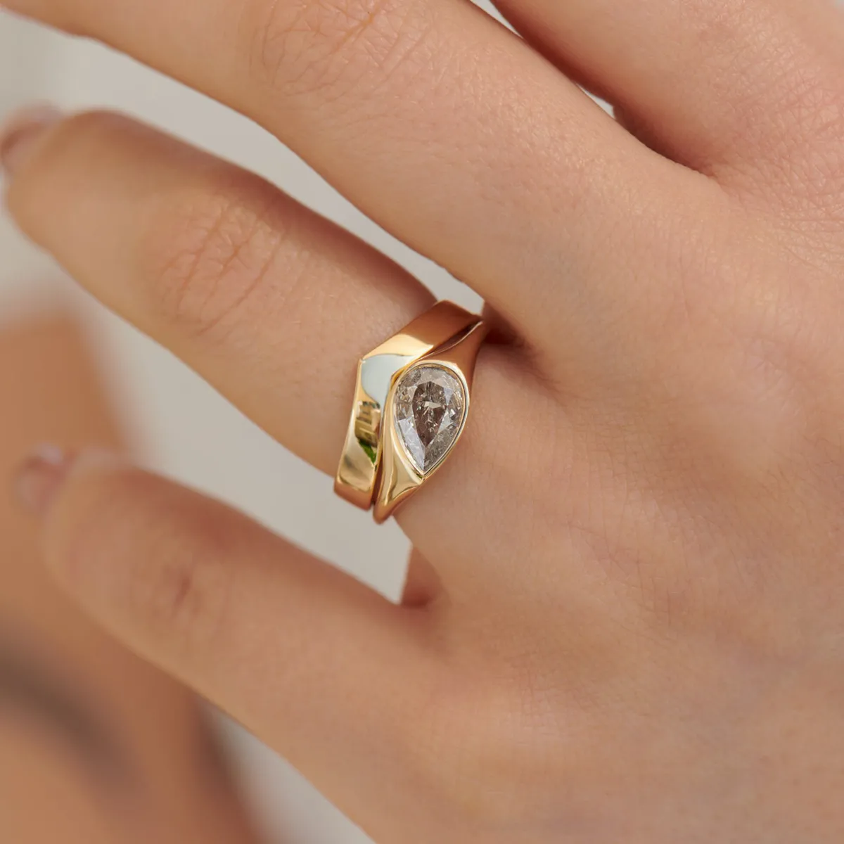 Tomfoolery One-Of-A-Kind Elation Salt & Pepper Pear Cut Diamond Signet Ring Outlet