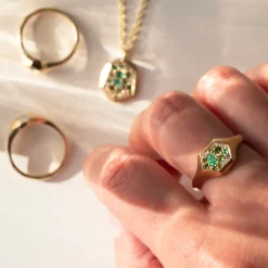 Tomfoolery One-Of-A-Kind Emerald Faceted Signet Ring Sale