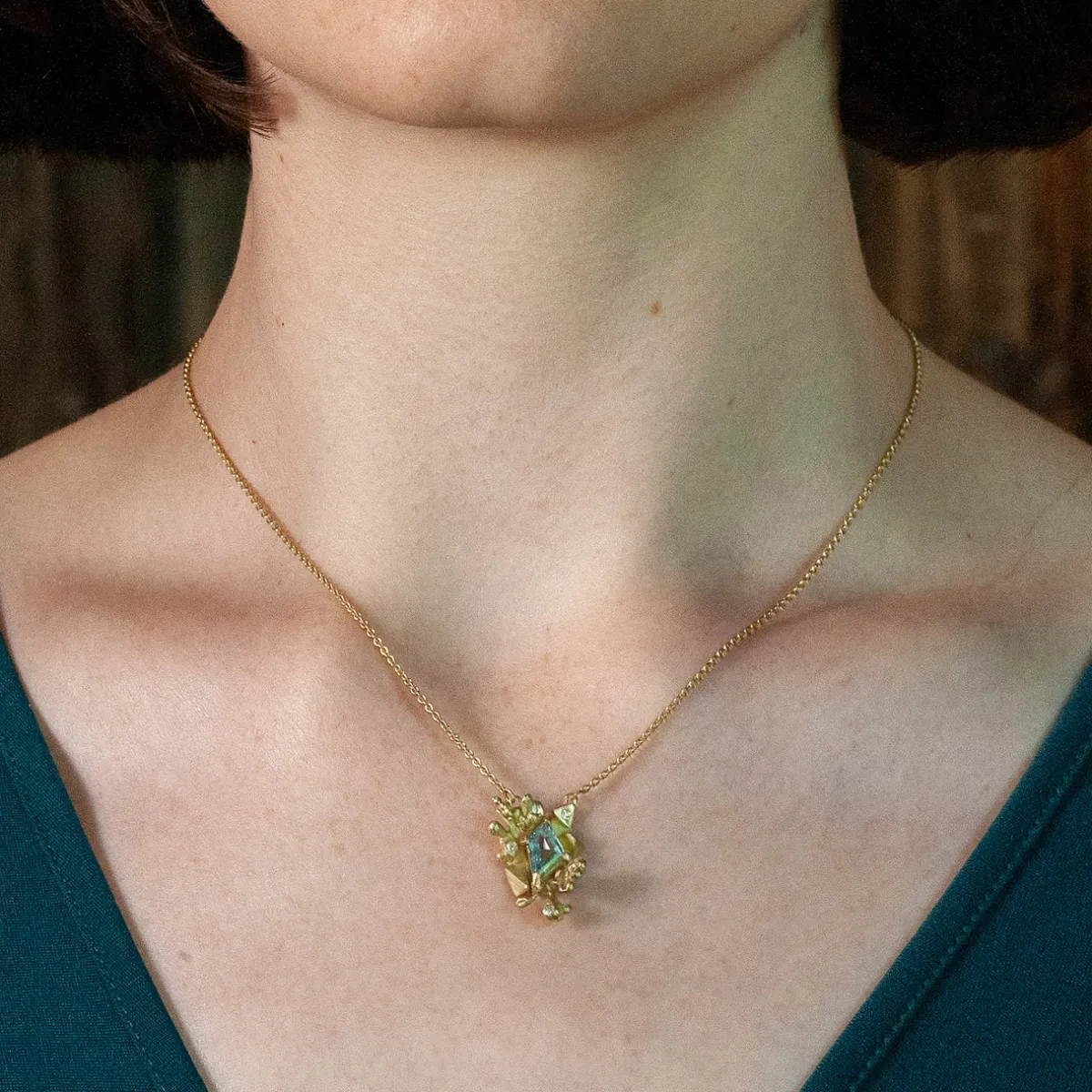 Tomfoolery One-Of-A-Kind Florilegia Aquamarine Pendant New