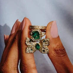 Tomfoolery One-Of-A-Kind Forest Diamond & Emerald Ring Hot