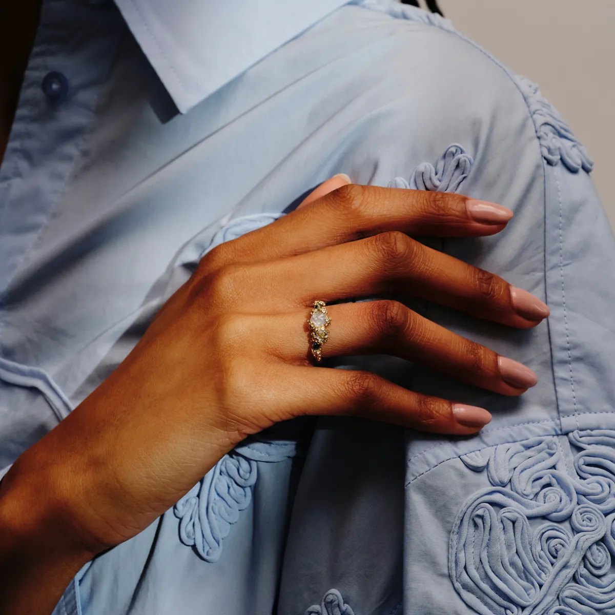 Tomfoolery One-Of-A-Kind Opalescent Diamond & Sapphire Ring Clearance