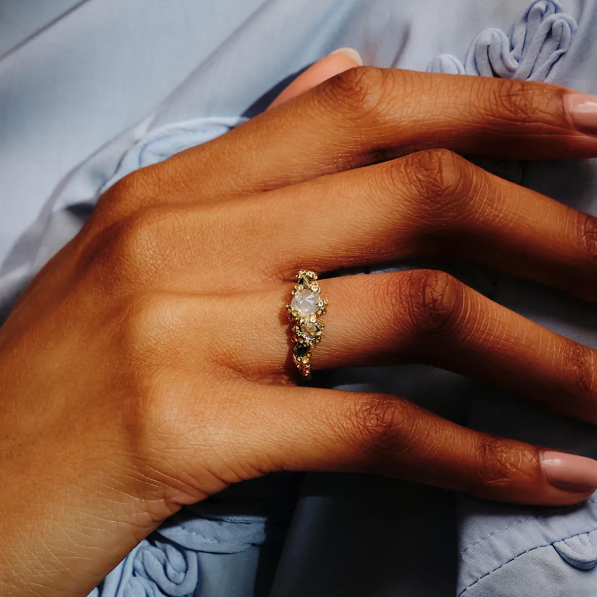 Tomfoolery One-Of-A-Kind Opalescent Diamond & Sapphire Ring Clearance