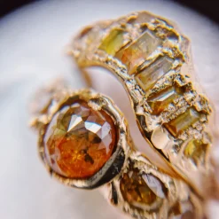 Tomfoolery One-Of-A-Kind Orange & Yellow Baguette Diamond V-Shaped Scatter Ring Discount