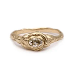Tomfoolery One-Of-A-Kind Oval Brown Diamond Molten Carved Solitaire Ring New
