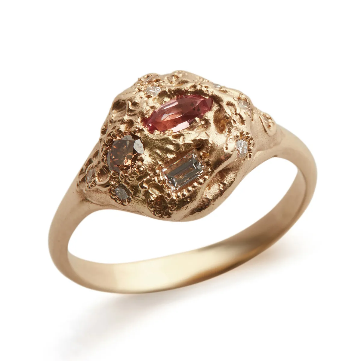 Tomfoolery One-Of-A-Kind Peach Sapphire Diamond Relic Ring Fashion