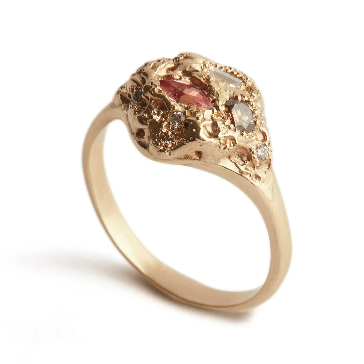 Tomfoolery One-Of-A-Kind Peach Sapphire Diamond Relic Ring Fashion