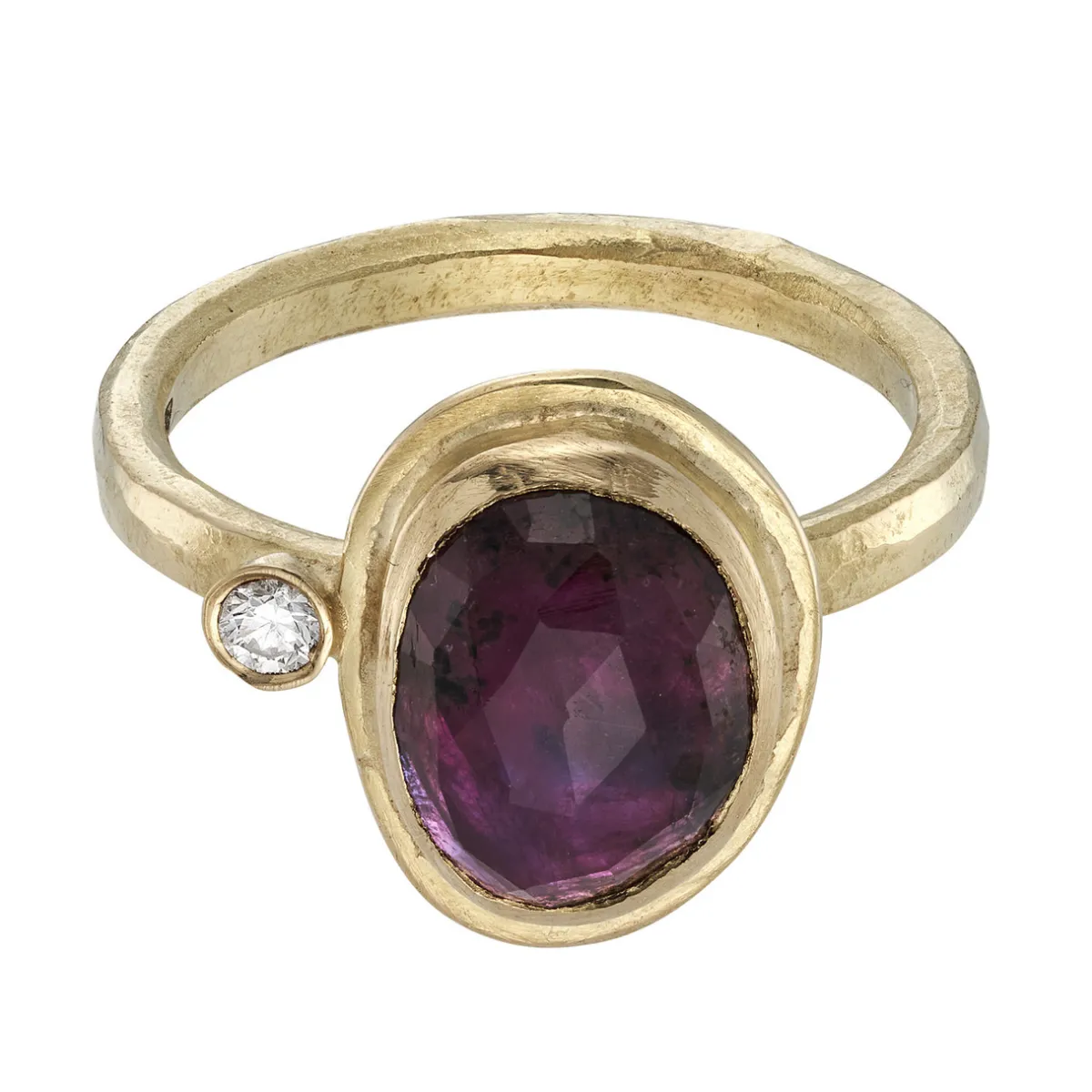 Tomfoolery One-Of-A-Kind Pink Free Form Sapphire & Diamond Yellow Gold Ring New