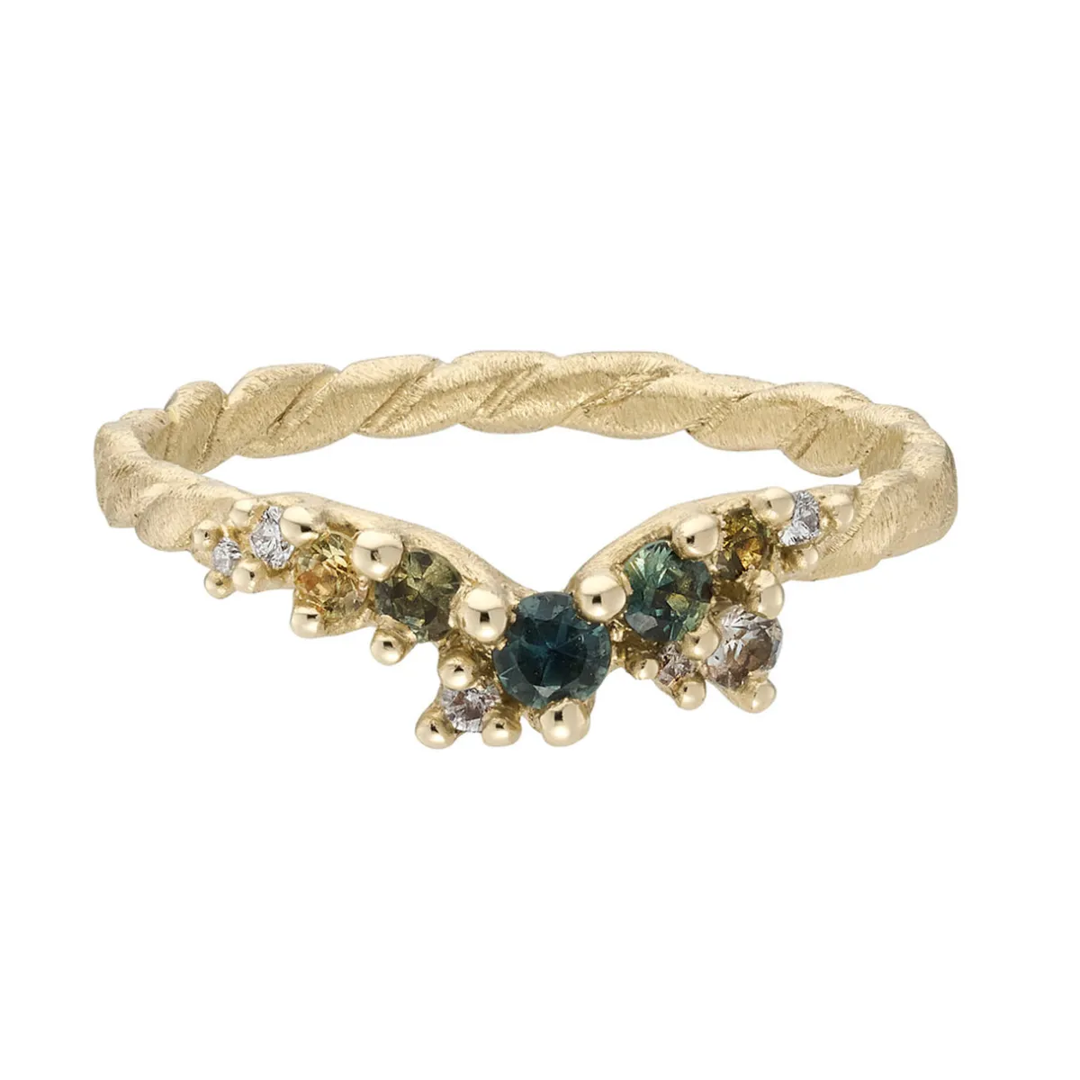 Tomfoolery One-Of-A-Kind Sapphire & Diamond Curve Organic Twist Ring Clearance