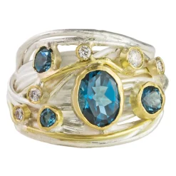 Tomfoolery One-Of-A-Kind Silver, London Blue Topaz and Diamond Art Ring Online