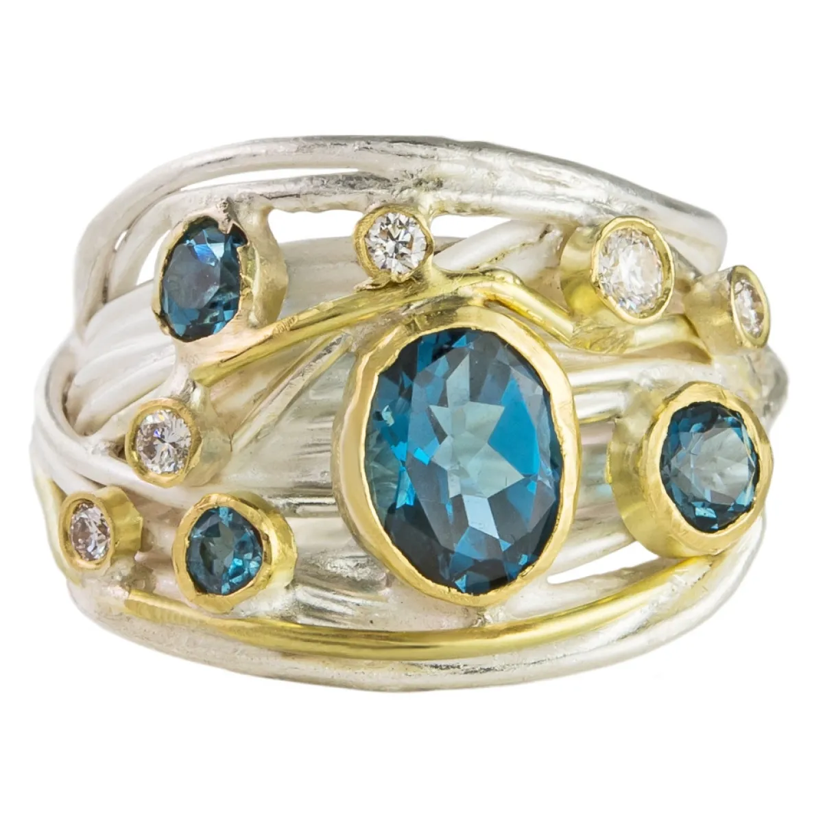 Tomfoolery One-Of-A-Kind Silver, London Blue Topaz and Diamond Art Ring Online