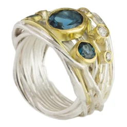 Tomfoolery One-Of-A-Kind Silver, London Blue Topaz and Diamond Art Ring Online