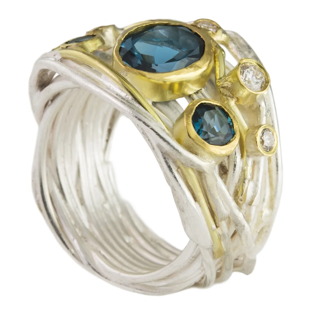 Tomfoolery One-Of-A-Kind Silver, London Blue Topaz and Diamond Art Ring Online