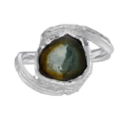 Tomfoolery One-Of-A-Kind Silver Tourmaline Slice Ring New