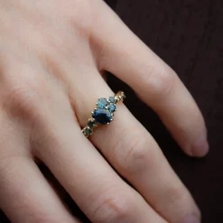 Tomfoolery One-Of-A-Kind Teal Sapphire & Champagne Diamond Dryad V Ring New