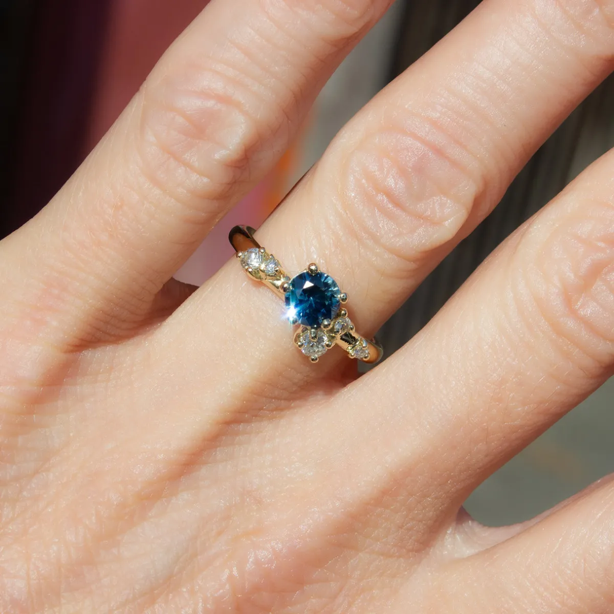 Tomfoolery One-Of-A-Kind Teal Sapphire & Diamond Antheia Ring Online