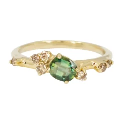Tomfoolery One-Of-A-Kind Teal Sapphire & Champagne Diamond Dryad III Ring Hot