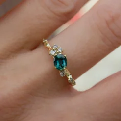 Tomfoolery One-Of-A-Kind Teal Sapphire & Champagne Diamond Dryad III Ring Hot