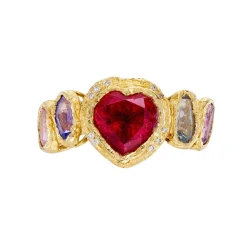 Tomfoolery One-Of-A-Kind Tourmaline Heart Ring with Geometric Sapphires & Diamonds Fashion