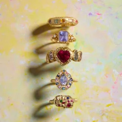 Tomfoolery One-Of-A-Kind Tourmaline Heart Ring with Geometric Sapphires & Diamonds Fashion