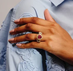 Tomfoolery One-Of-A-Kind Tourmaline Heart Ring with Geometric Sapphires & Diamonds Fashion