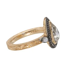 Tomfoolery One-Of-A-Kind Vintage Engraved Pear Diamond Solitaire Ring Outlet