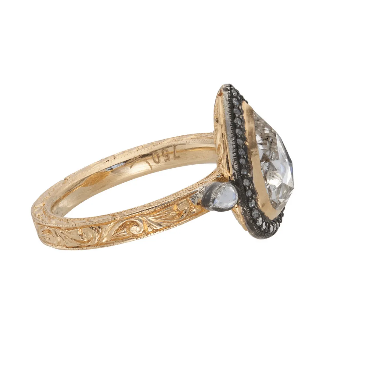 Tomfoolery One-Of-A-Kind Vintage Engraved Pear Diamond Solitaire Ring Outlet