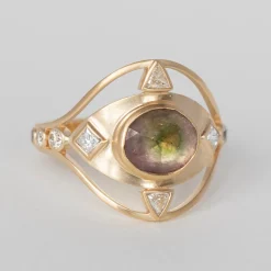 Tomfoolery One-Of-A-Kind Watermelon Tourmaline & Diamond Shield Ring Fashion