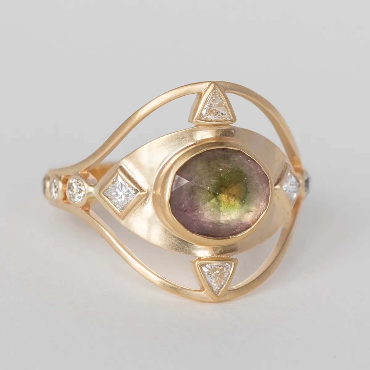Tomfoolery One-Of-A-Kind Watermelon Tourmaline & Diamond Shield Ring Fashion