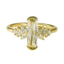 Tomfoolery OOAK Elongated Cushion Diamond Ring with Floral Sides Art Ring Sale