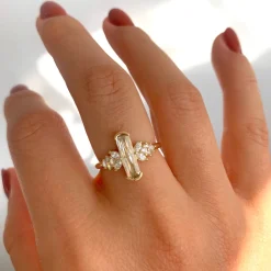 Tomfoolery OOAK Elongated Cushion Diamond Ring with Floral Sides Art Ring Sale