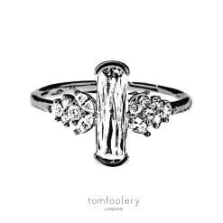 Tomfoolery OOAK Elongated Cushion Diamond Ring with Floral Sides Art Ring Sale