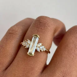 Tomfoolery OOAK Elongated Cushion Diamond Ring with Floral Sides Art Ring Sale