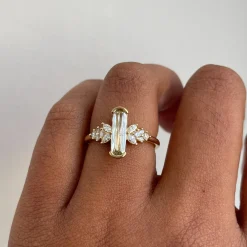 Tomfoolery OOAK Elongated Cushion Diamond Ring with Floral Sides Art Ring Sale