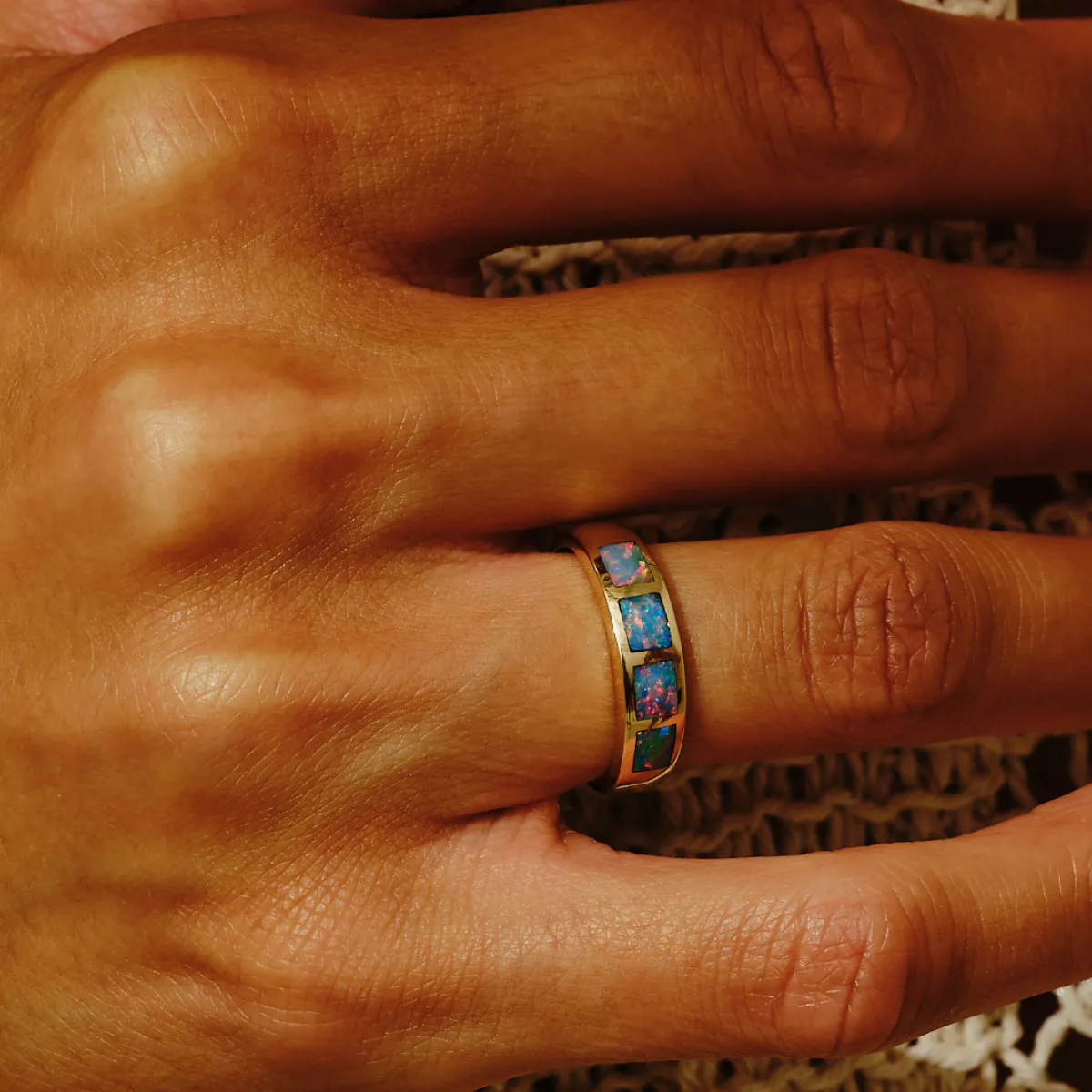 Tomfoolery Opal Inlay Pink Blue Band Discount
