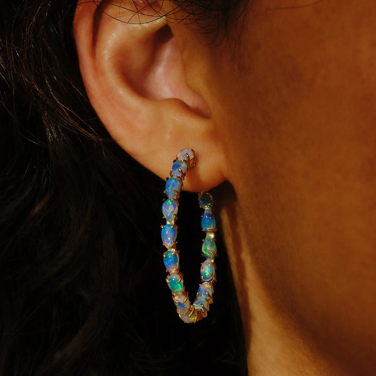 Tomfoolery Opal Pear Cut Hoops Fashion