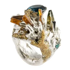 Tomfoolery Orange & Blue Silver Chunky Ring Best