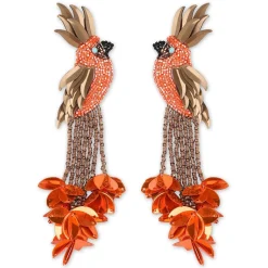 Tomfoolery Orange Bird of Paradise Beaded Earrings New