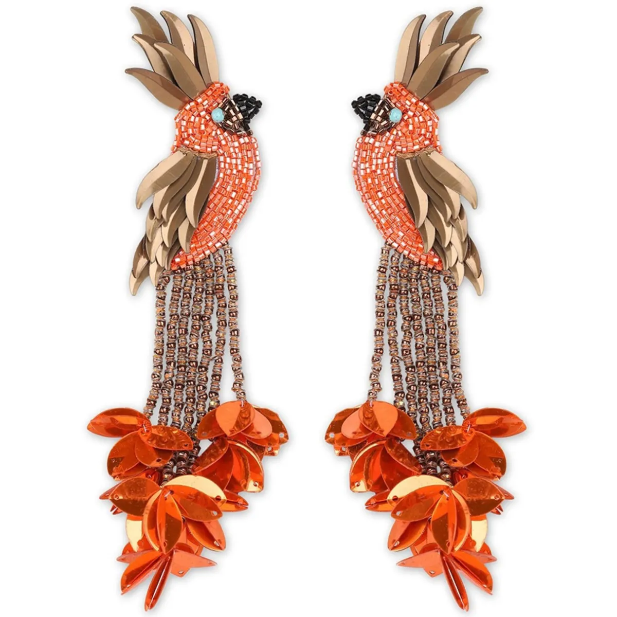Tomfoolery Orange Bird of Paradise Beaded Earrings New