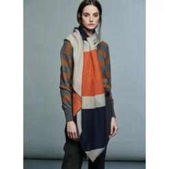 Tomfoolery Orange, Blue and Taupe Geometric Scarf Discount