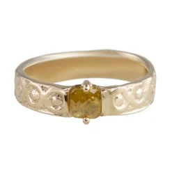 Tomfoolery Orange Diamond & 14ct Yellow Gold Textured Ring Clearance