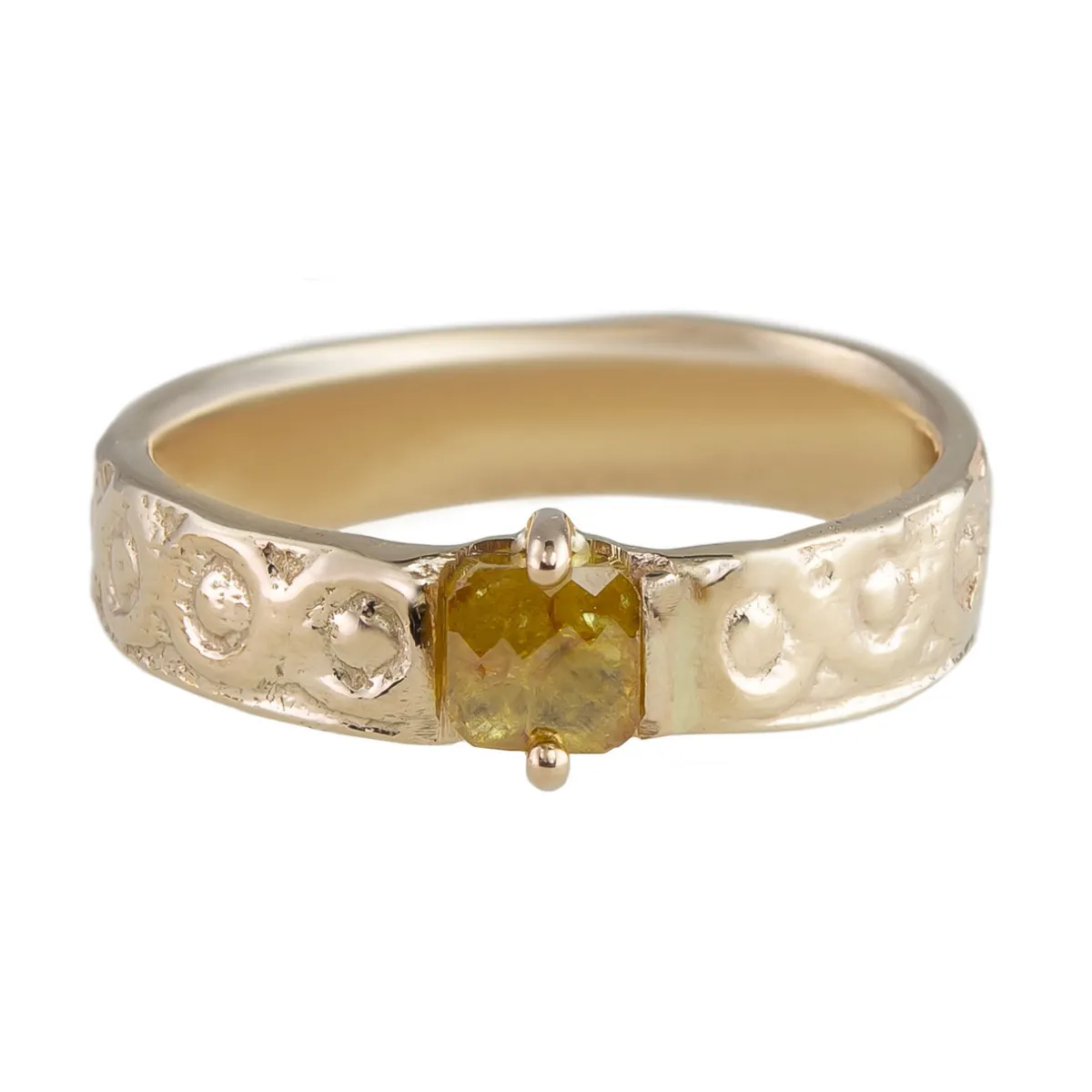 Tomfoolery Orange Diamond & 14ct Yellow Gold Textured Ring Clearance