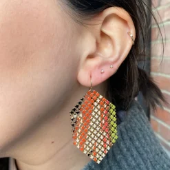 Tomfoolery Orange Frond Mesh Drop Earrings Discount