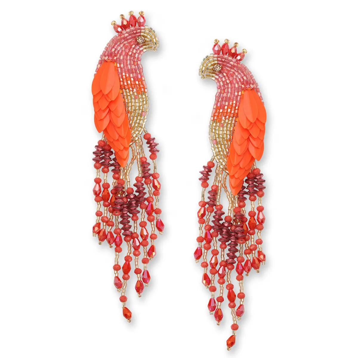 Tomfoolery Orange Gold Peacock Beaded Earrings Outlet