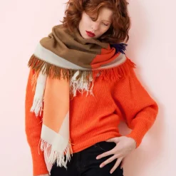 Tomfoolery Orange, Khaki and Blue Scarf Fashion