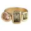 Tomfoolery Organic Three Stone Morganite & Tourmaline 9ct Yellow Gold Ring Sale