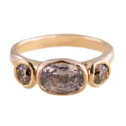 Tomfoolery Organic Three Stone Sapphire & Cognac Diamond 9ct Rose Gold Ring Online