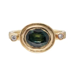 Tomfoolery Oval Blue Sapphire & Diamond Art Ring New