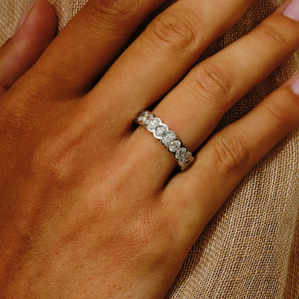 Tomfoolery Oval Lab Diamond Semi Bezel Full Eternity Ring Hot