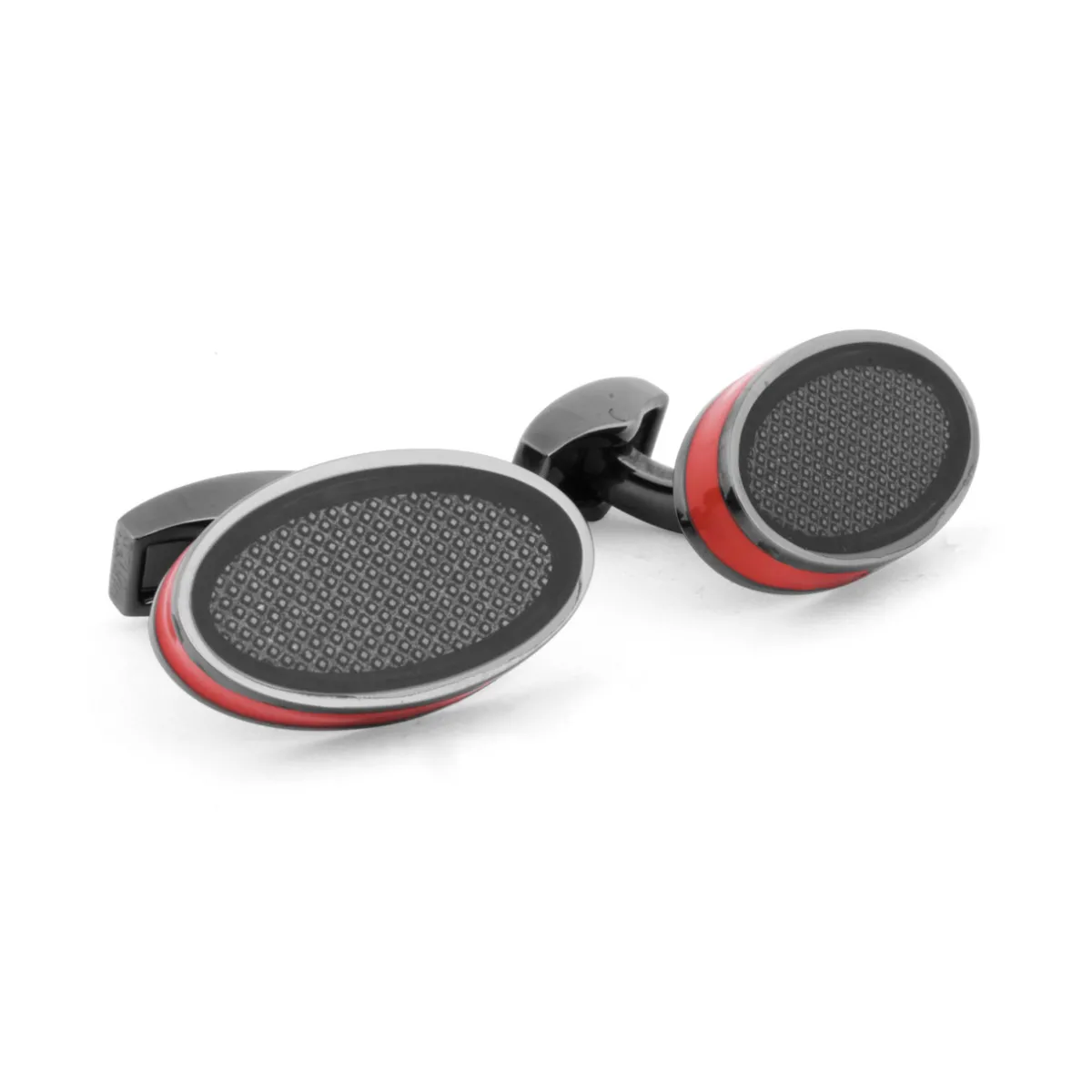 Tomfoolery Oval Red & Black Rhodium Cufflinks Clearance