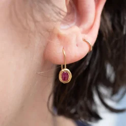 Tomfoolery Oval Stone Fixed Hook Earrings in Ruby Best